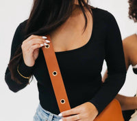 Pretty Simple Evelynn Eyelet Vegan Leather Strap in brown - women's item - detail view