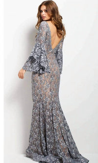 Jovani - Long Sleeve Mermaid Lace Dress