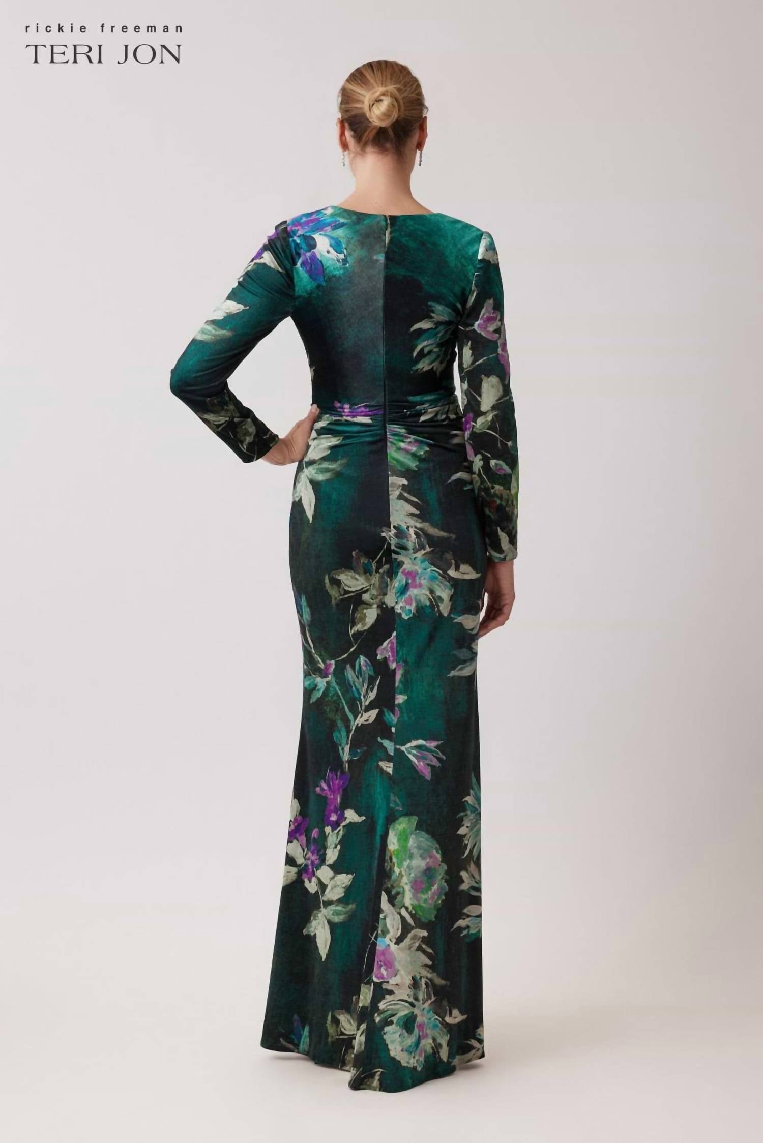 Teri Jon - Floral Velvet Jewel Applique Gown