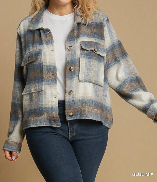 Umgee - Plaid Cropped Jacket Shacket