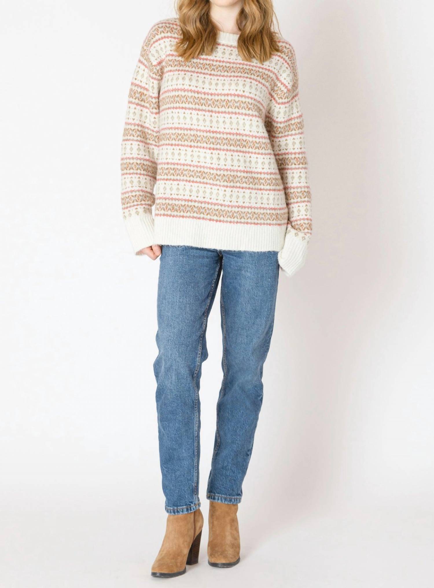 Dex Oversized Pattern Sweater in red fairisle - women's sweater