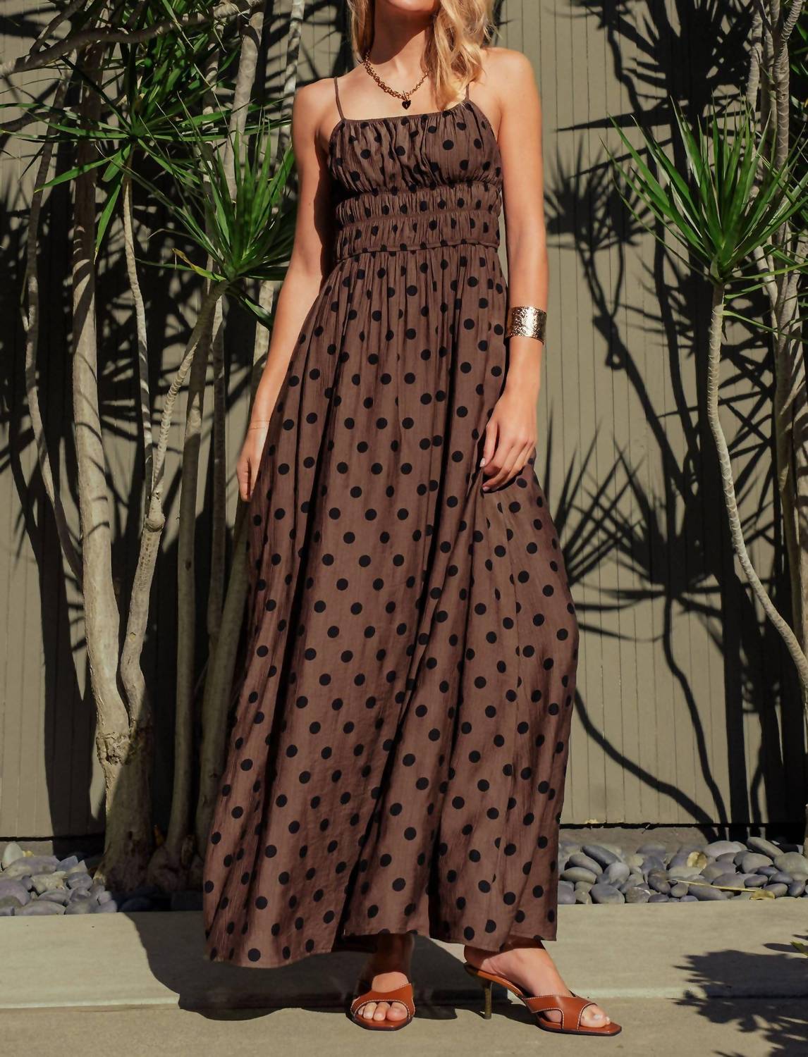 Urban Daizy - Polka Dot Smocked Maxi Dress