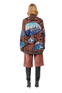 IVKO Jacquard Cocoon Coatigan in brown black - women's cardigan - alternate view