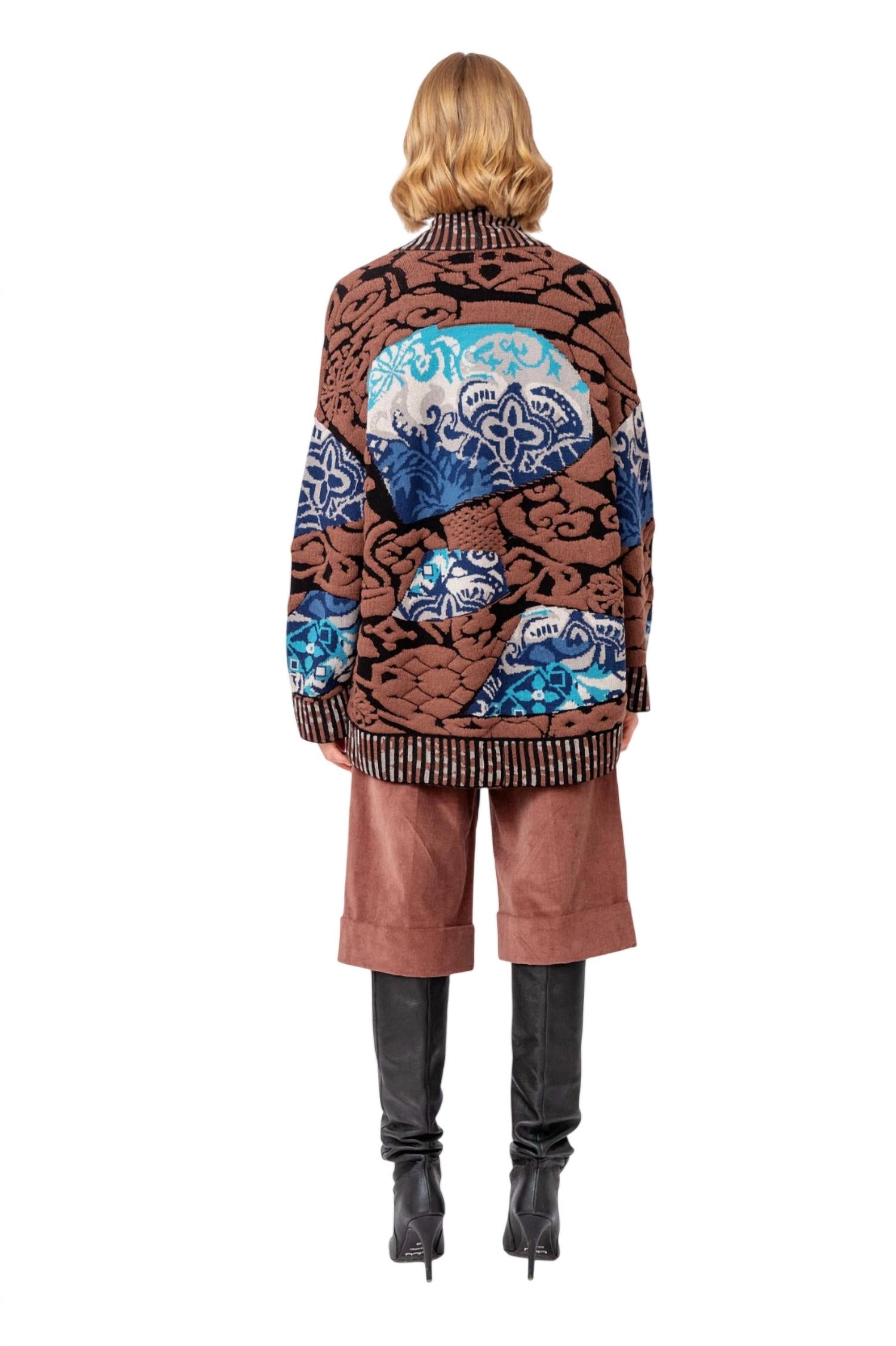 IVKO Jacquard Cocoon Coatigan in brown black - women's cardigan - alternate view