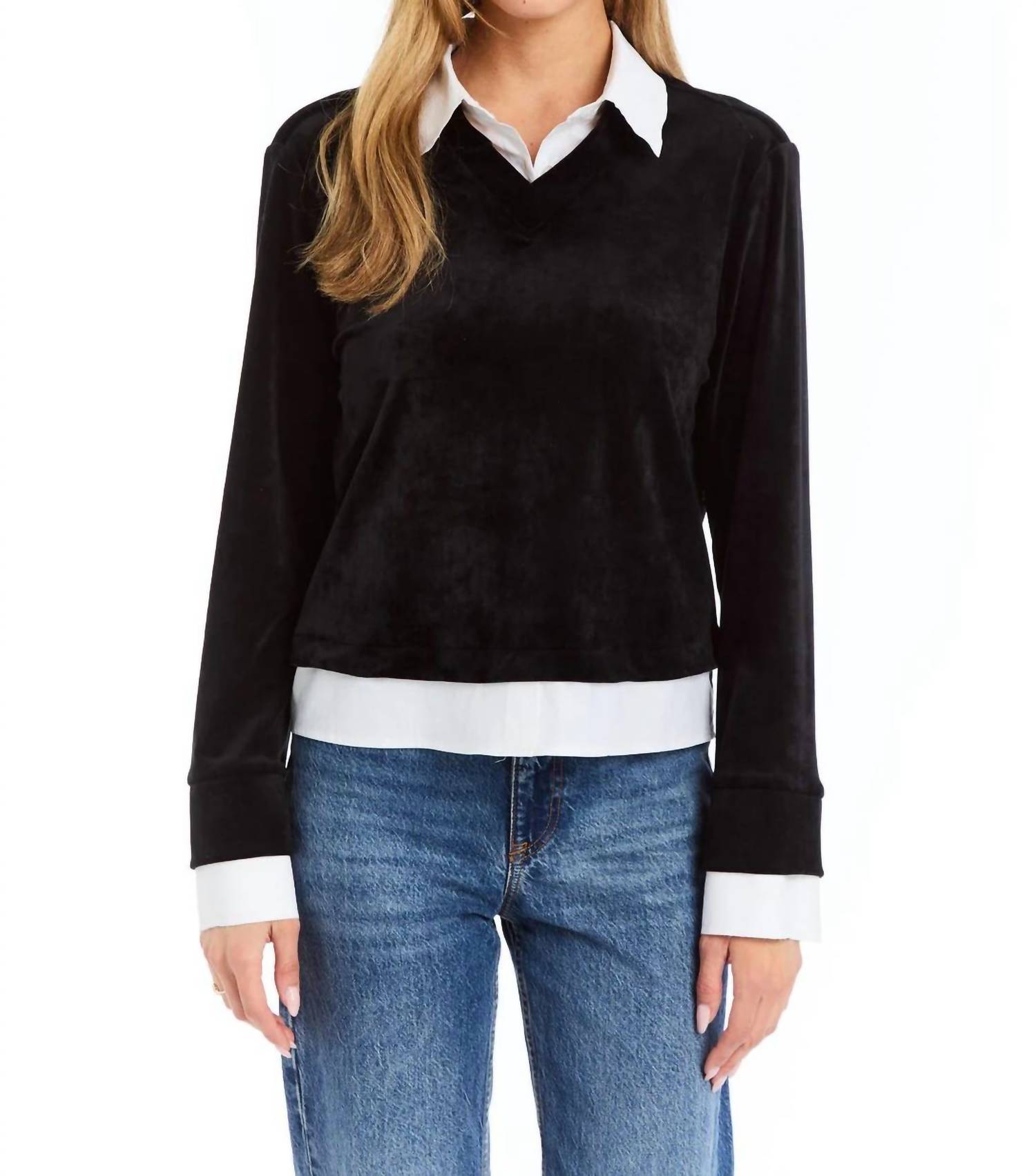 DREW Biana Twofer Sweatshirt in evergreen - women's long sleeve top
