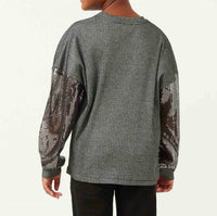 Hayden La - Sequin Sleeve Metallic Rib Long Sleeve Top