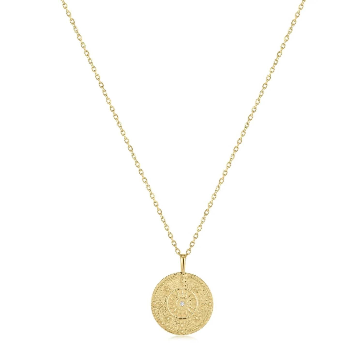 Eklexic - Women's Round Sun Pendant With Cubic Zirconia Center Stone Necklace