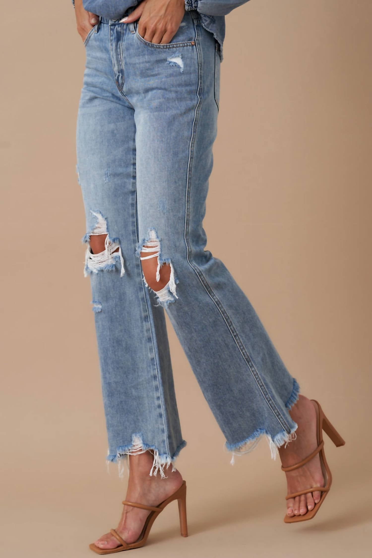 Insane Gene - Mid Rise Crop Flare Denim Jeans