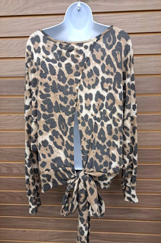 Cherish - Women's Self Tie Back Leopard Long Sleeve