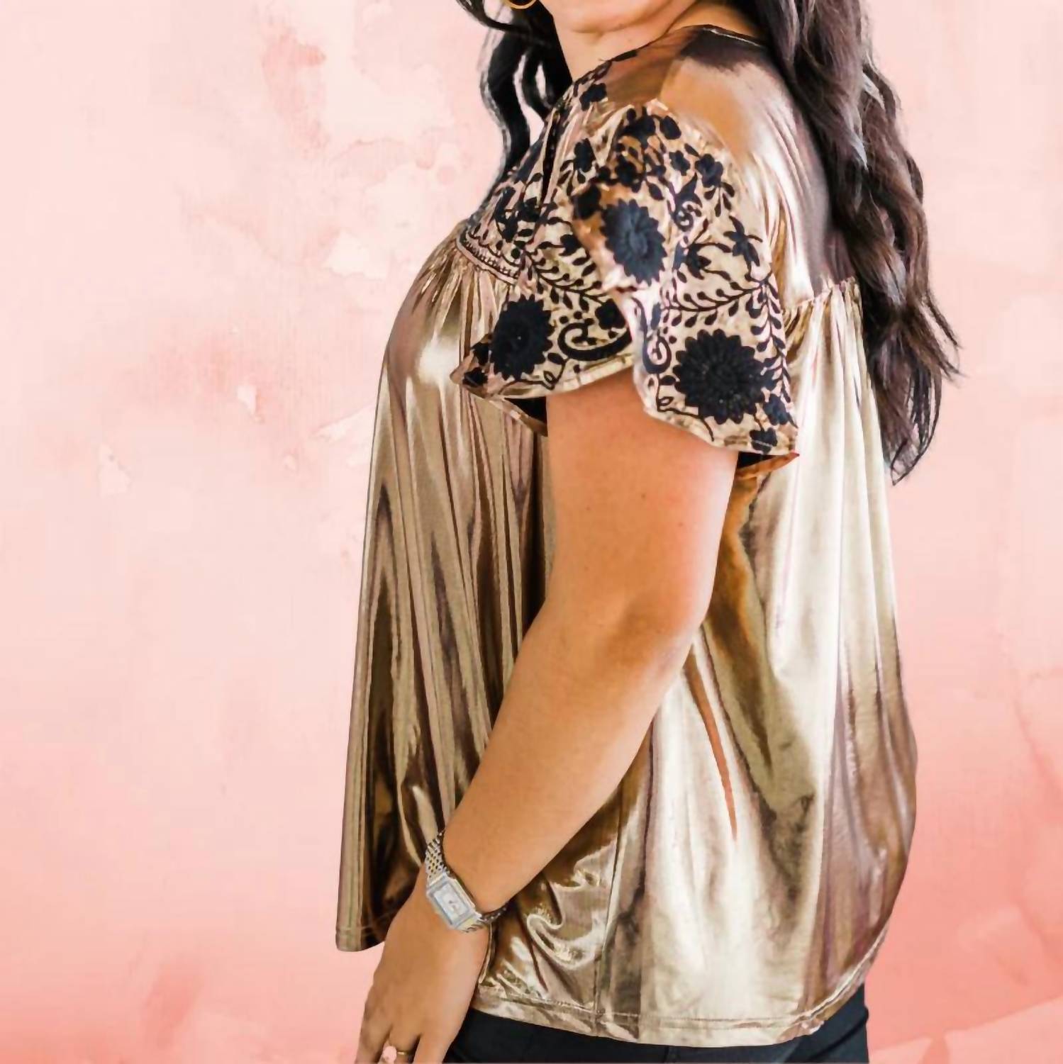 Layerz Clothing - Embroidered Metallic Top