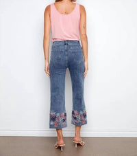 Charlie B - Stretch Denim Flare Leg Pants with Eyelet Embroidery