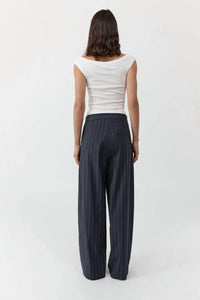St. Agni RELAXED PLEAT PANTS in ink stripe - women's pants - detail view