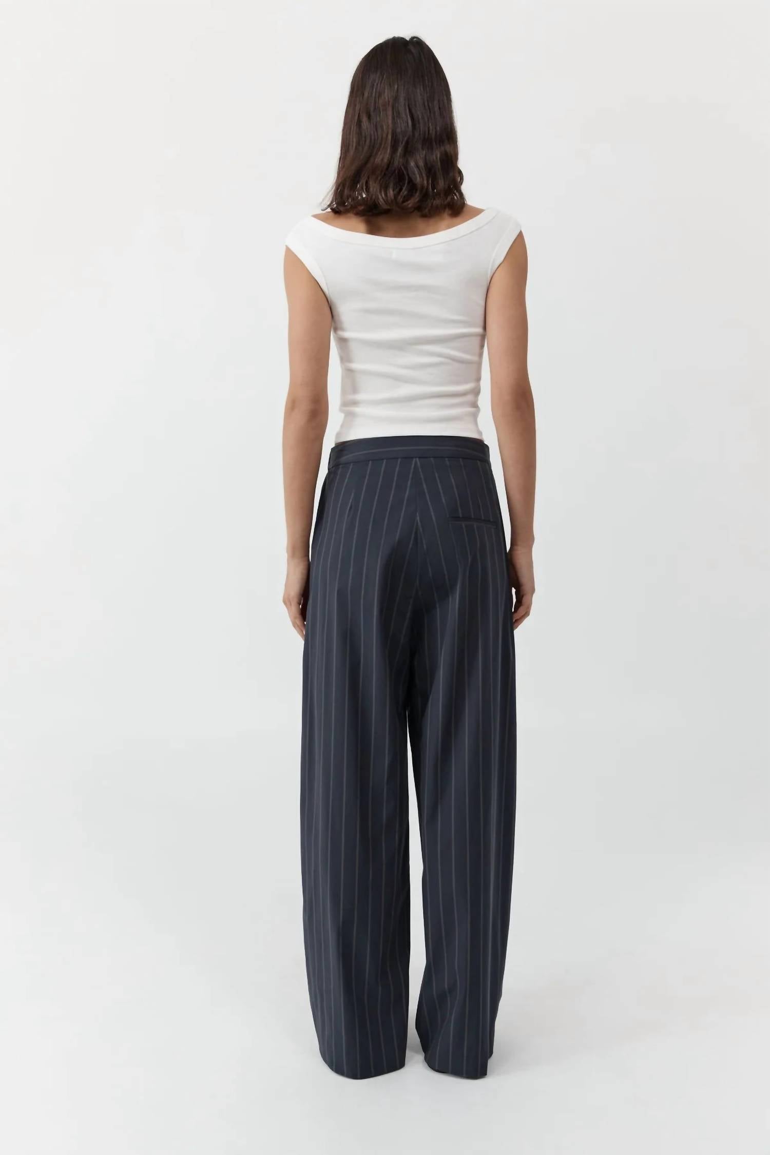 St. Agni RELAXED PLEAT PANTS in ink stripe - women's pants - detail view
