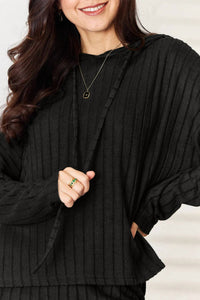 Basic Bae - Full Size Ribbed Drawstring Hooded Top And Straight Pants Set