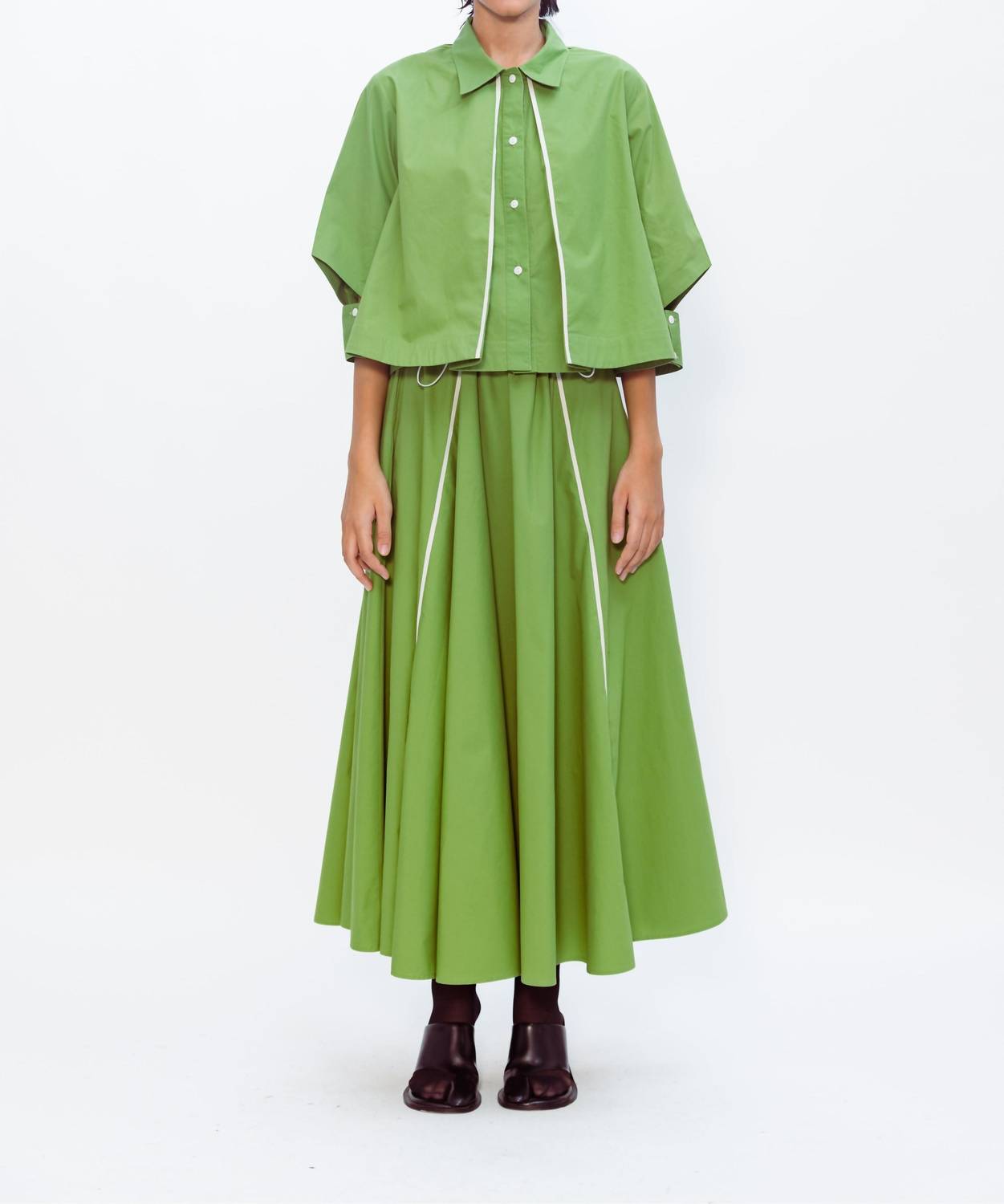 LOVEBIRDS Flux Button Front Shirt in matcha - women's shirt