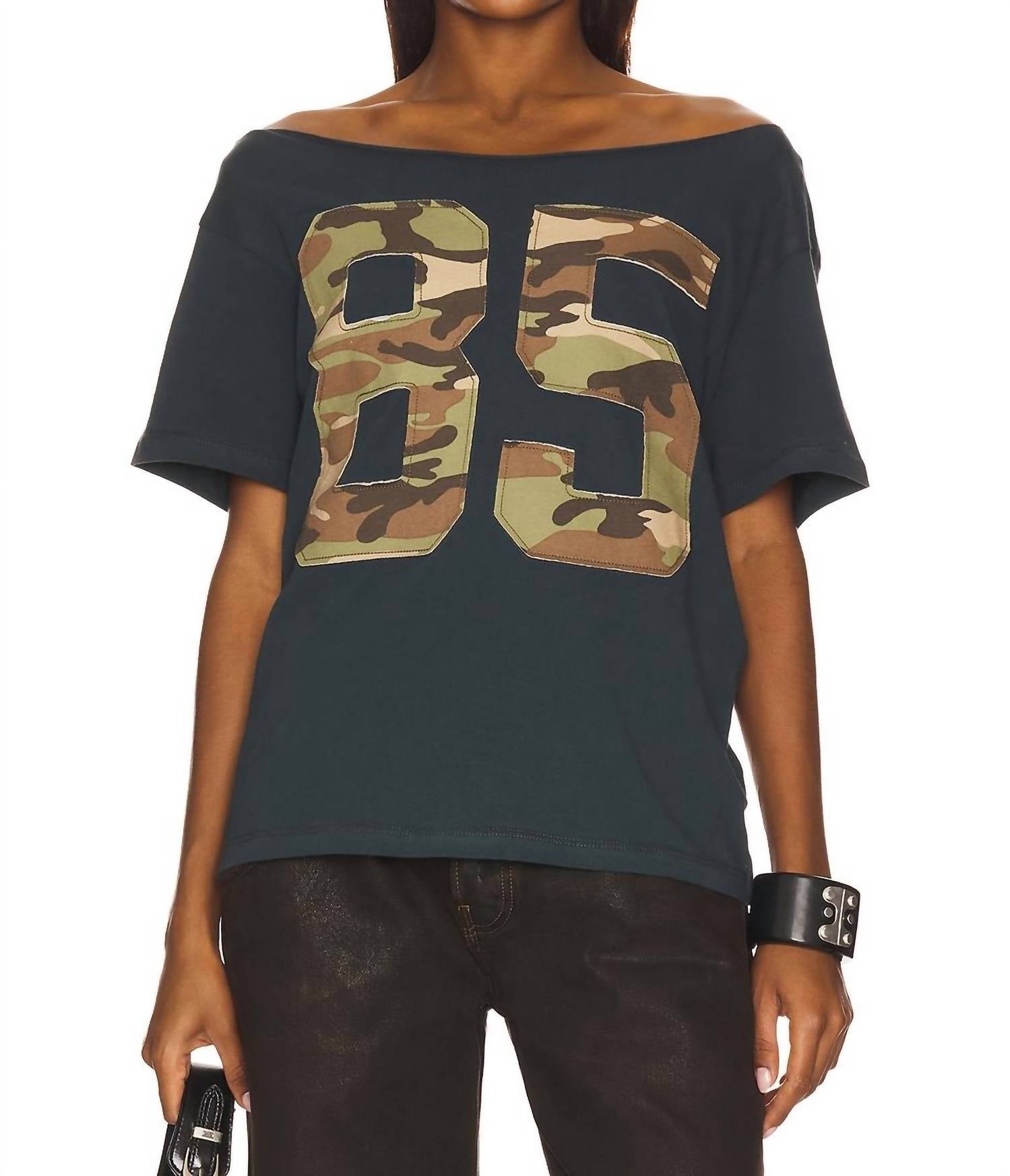 Daydreamer - 85 Camp Appliqué Off The Shoulder Short Sleeve Tee