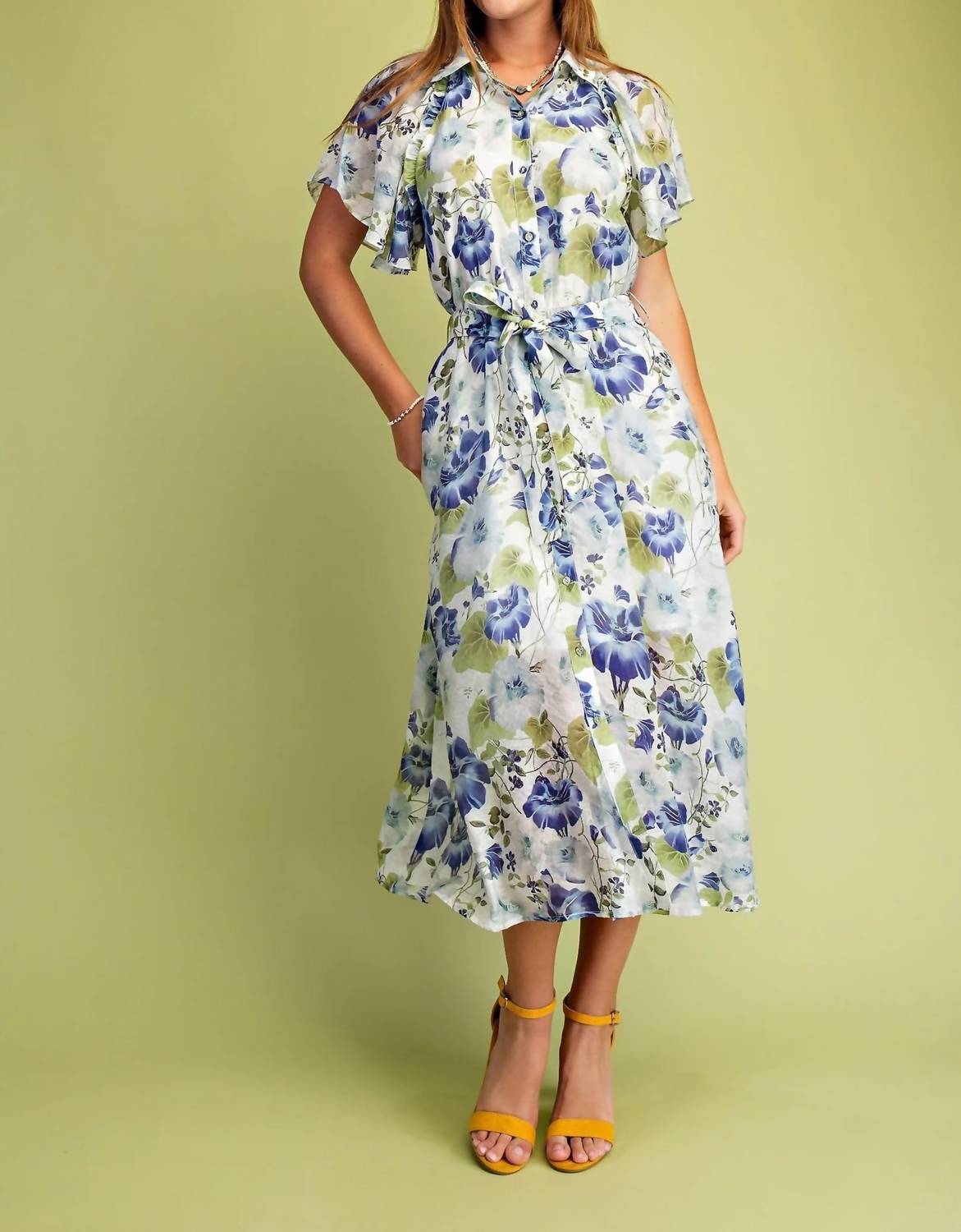 Gigio - Floral Midi Shirt Lined Dress