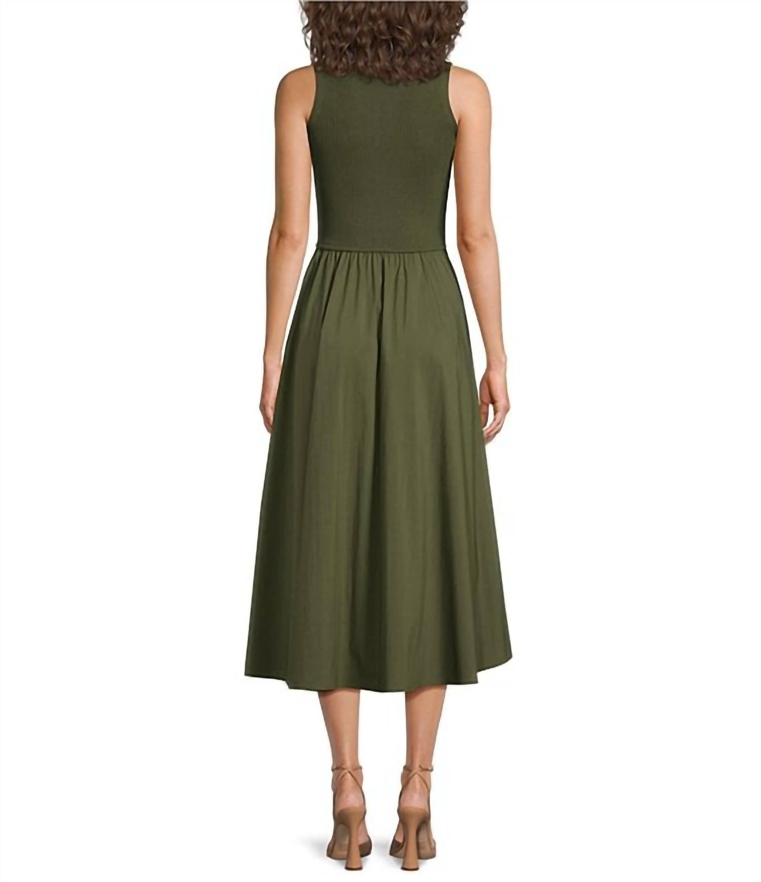Elan - Mix Media Mock Neck Sleeveless Midi Dress