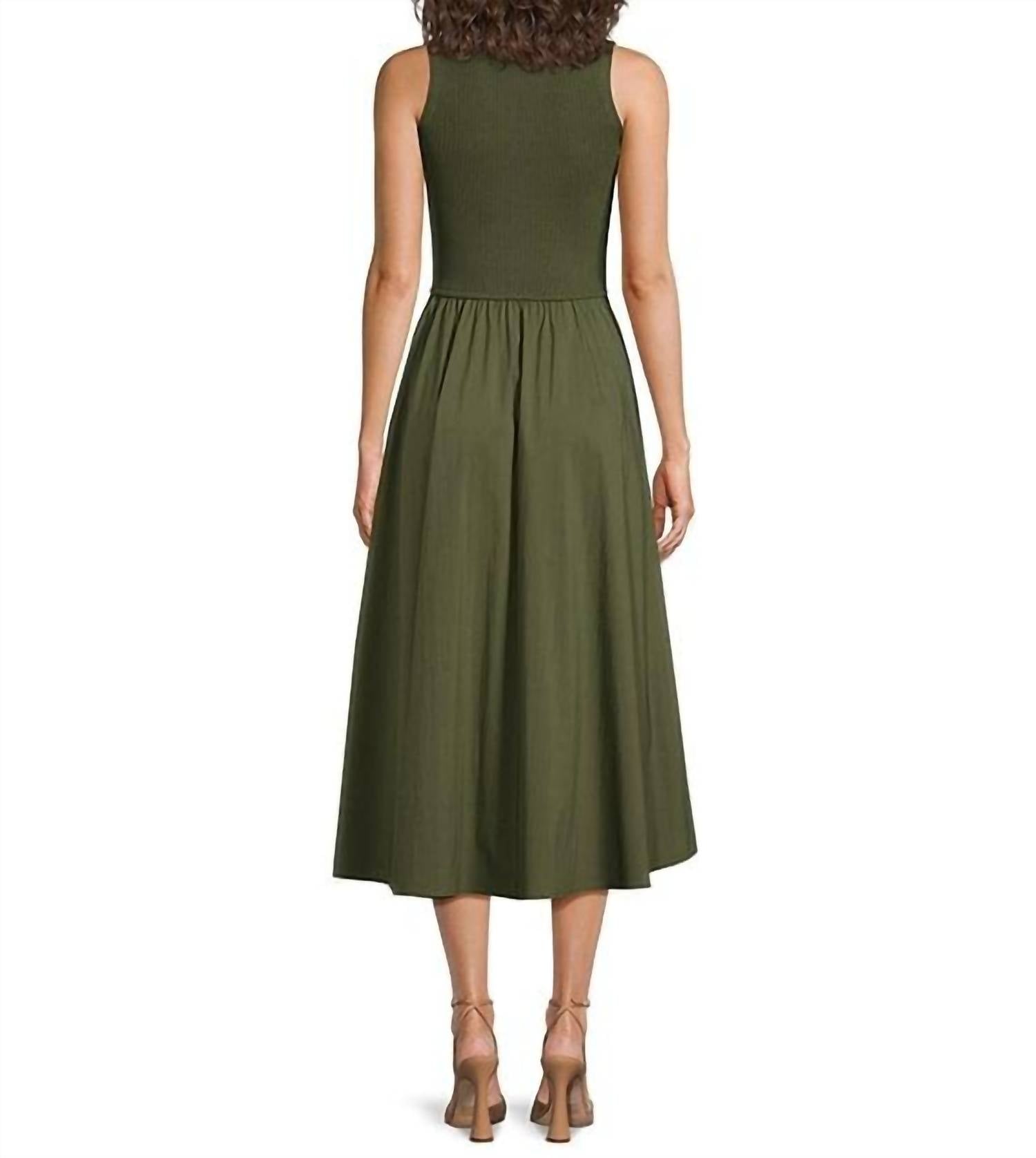 Elan - Mix Media Mock Neck Sleeveless Midi Dress