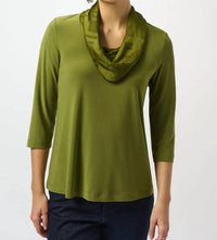 Joseph Ribkoff Cowl Neck 3/4 Sleeve Fitted Top in artichoke - women's long sleeve top