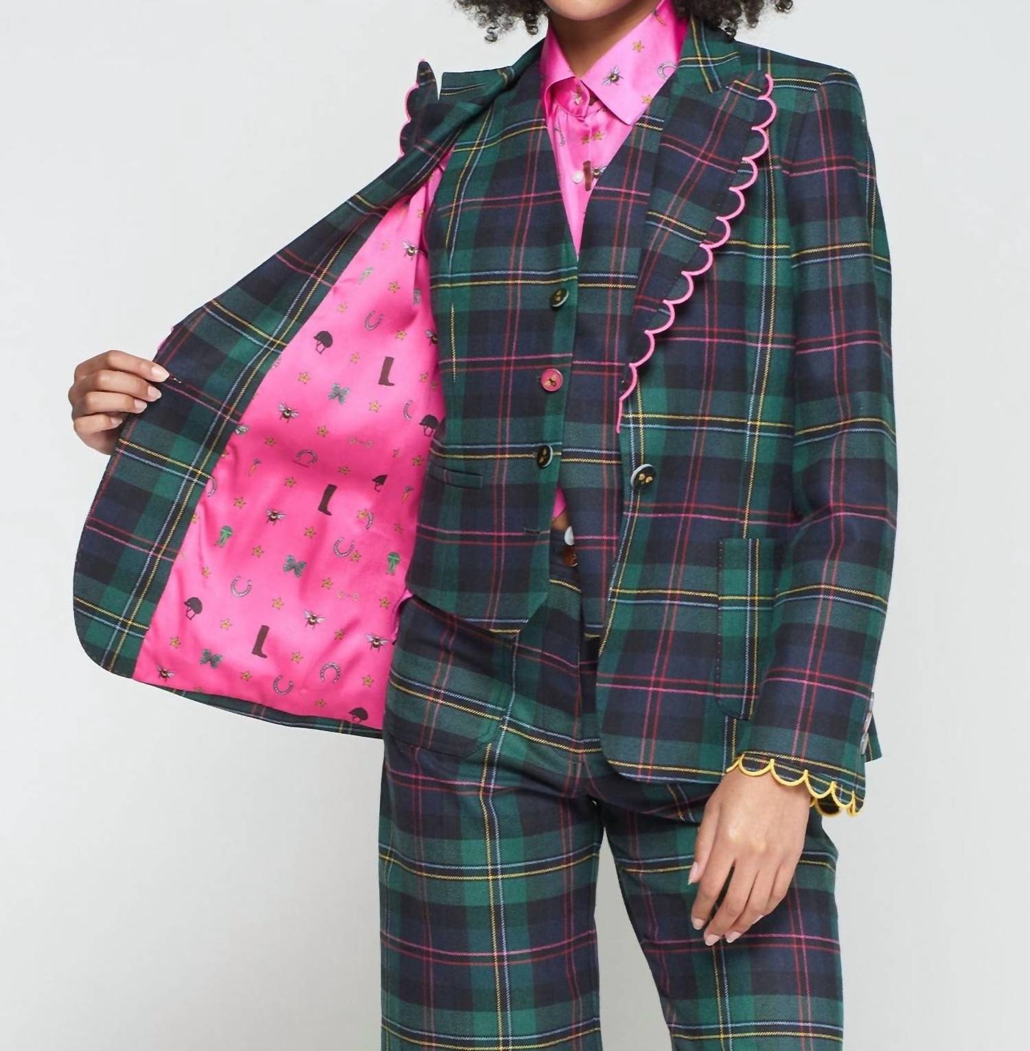 Vilagallo - Hillary Embroidered Plaid Blazer