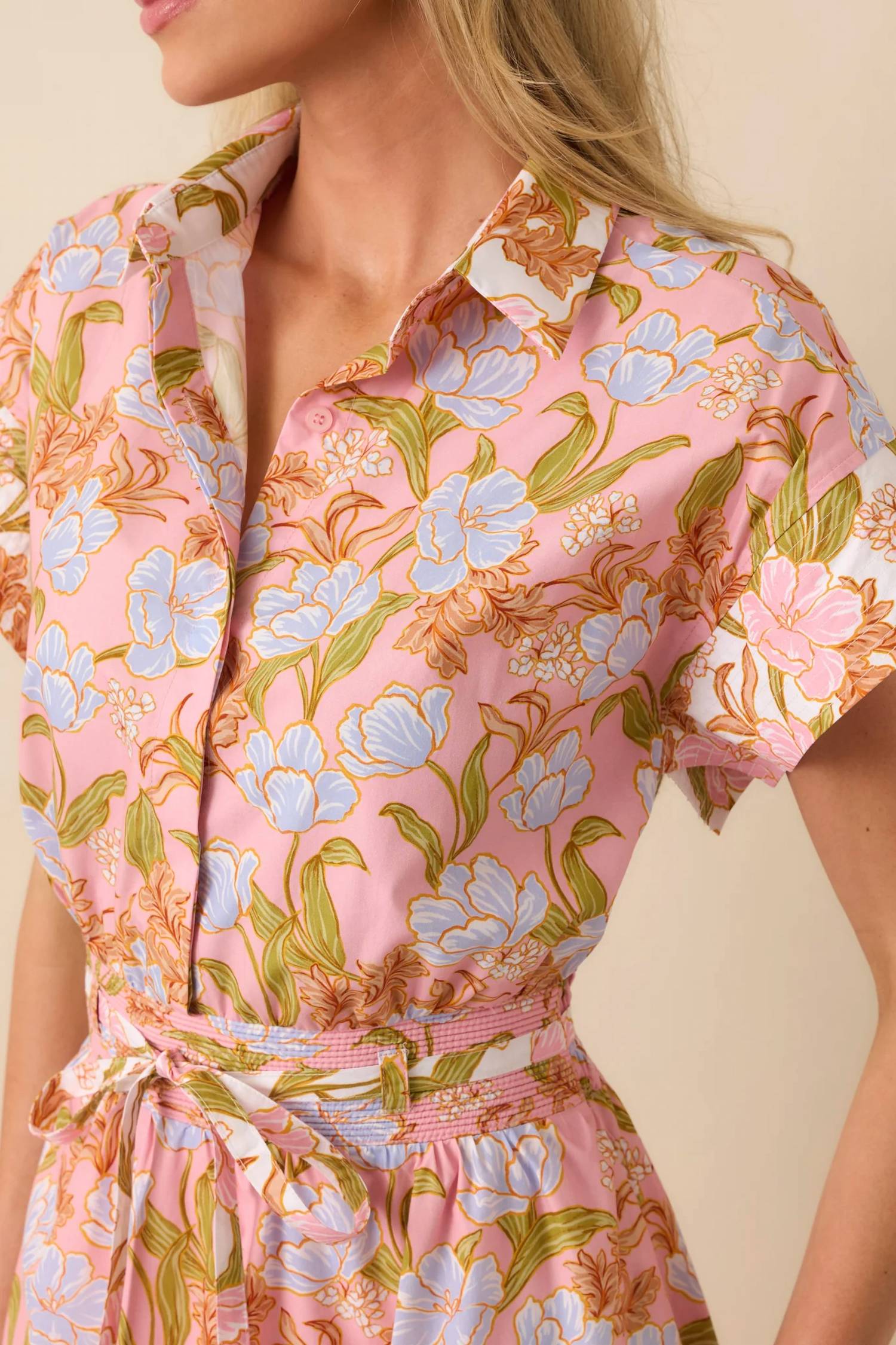 Strut & Bolt - Floral Print Block Shirt Midi Dress