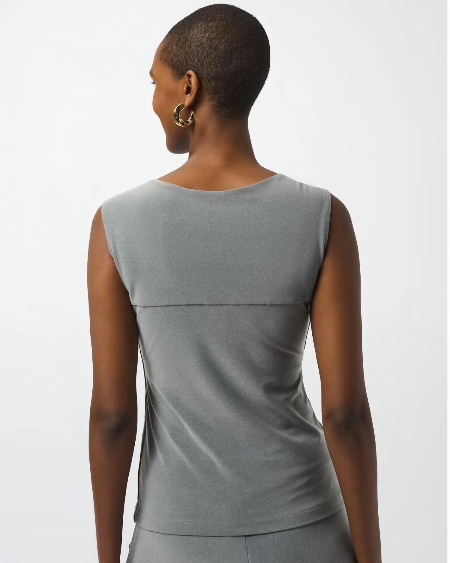 Joseph Ribkoff Square Neck Sleeveless Pullover Top in grey - women's shirt - detail view