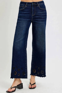 Risen - High Rise Crop Wide Cut Out Detail Jeans