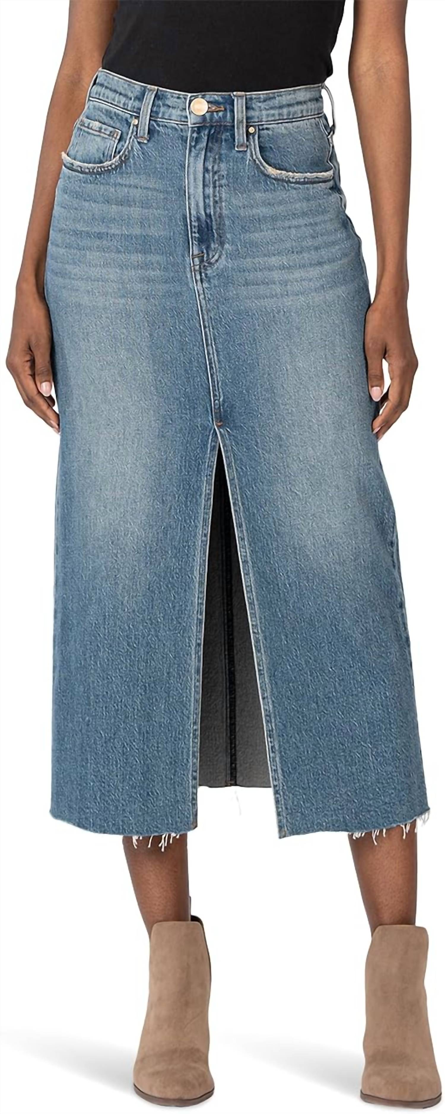 KUT FROM THE KLOTH Jen A-line 5 Slit Raw Hem Skirt in empowering - women's skirt