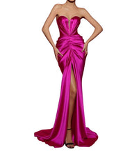 Tarik Ediz Plunging Sweetheart Satin Evening Gown in fuchsia - women's dress