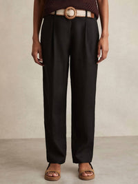Reiss - Black Beau Belted Tapered Trousers