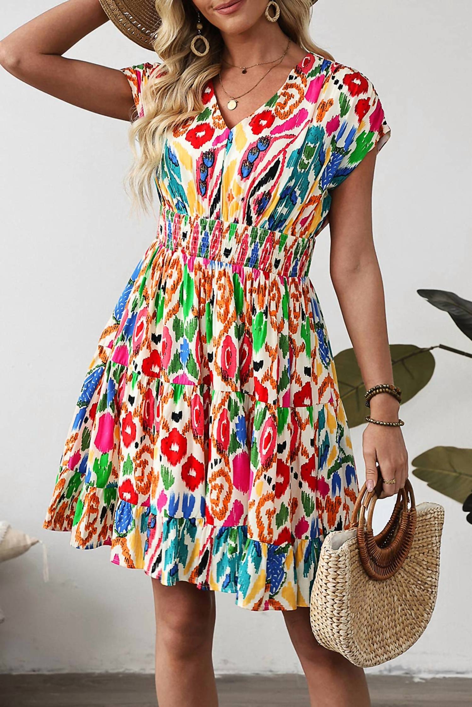 1 The Woman - Abstract Print Ruffle Tiered Mini Dress