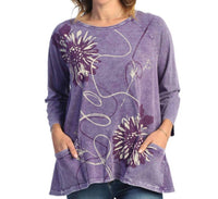 Jess & Jane Carmen Mineral Washed Patch Pocket Tunic Top in purple - women's shirt