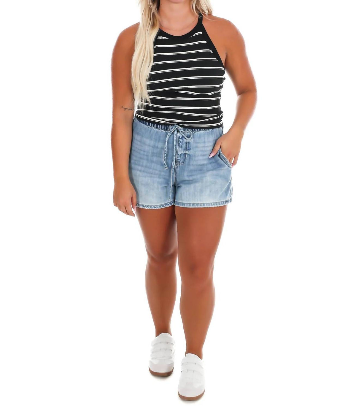 Miou Muse - Day Trip Stripe High Neck Tank Top