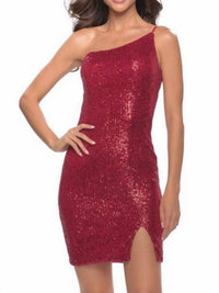 La Femme - One-shoulder Short Sequin Dress
