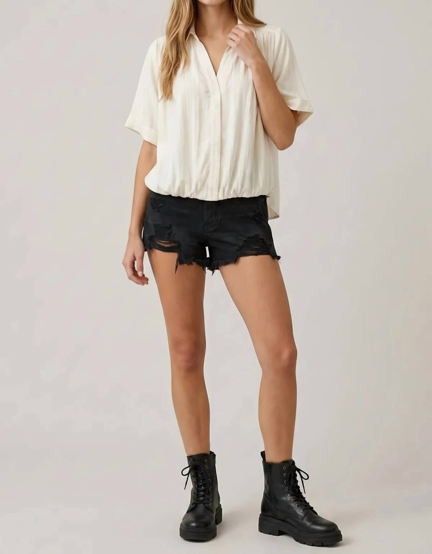 Doe And Rae - Collared Front Bubble Shirt Top