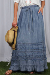 Vine & Love - Ruffle Frayed Hem Maxi Skirt