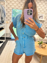 Moda Borboleta - Denim Button-up Romper