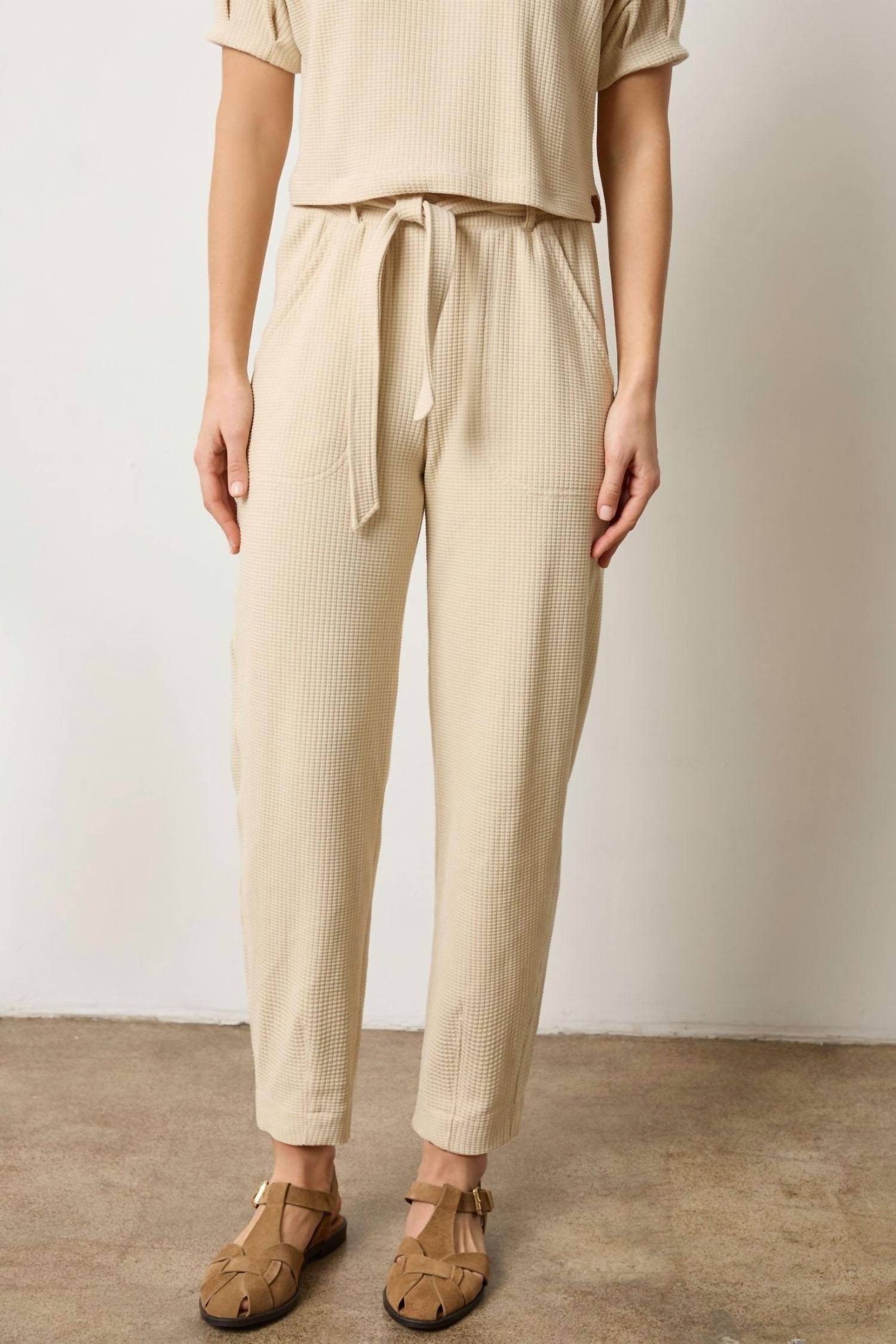 Lilla P Belted Waffle Knit Pant in muslin - women's pants