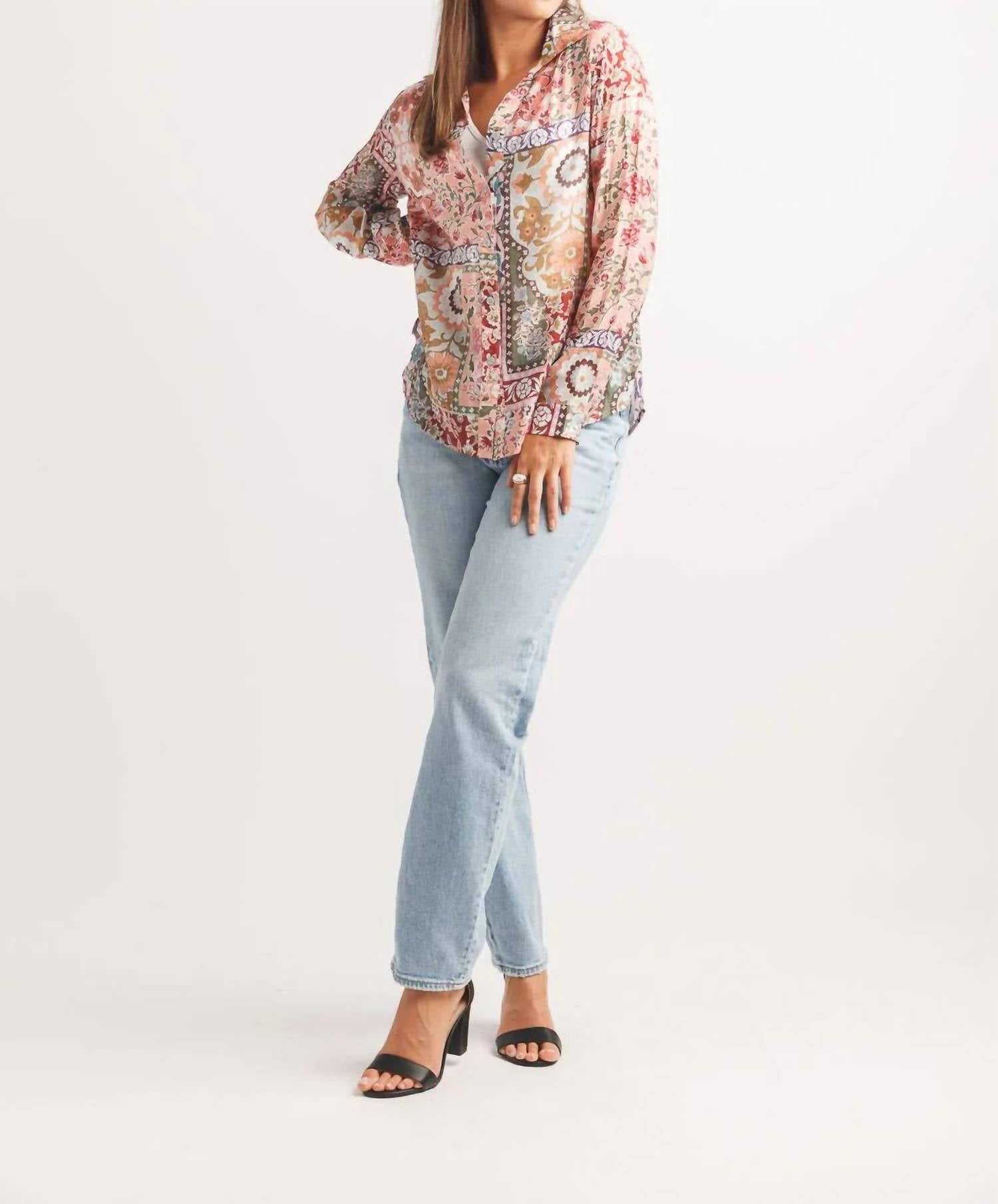 Papillon - Patch Print Collared Button Front Blouse