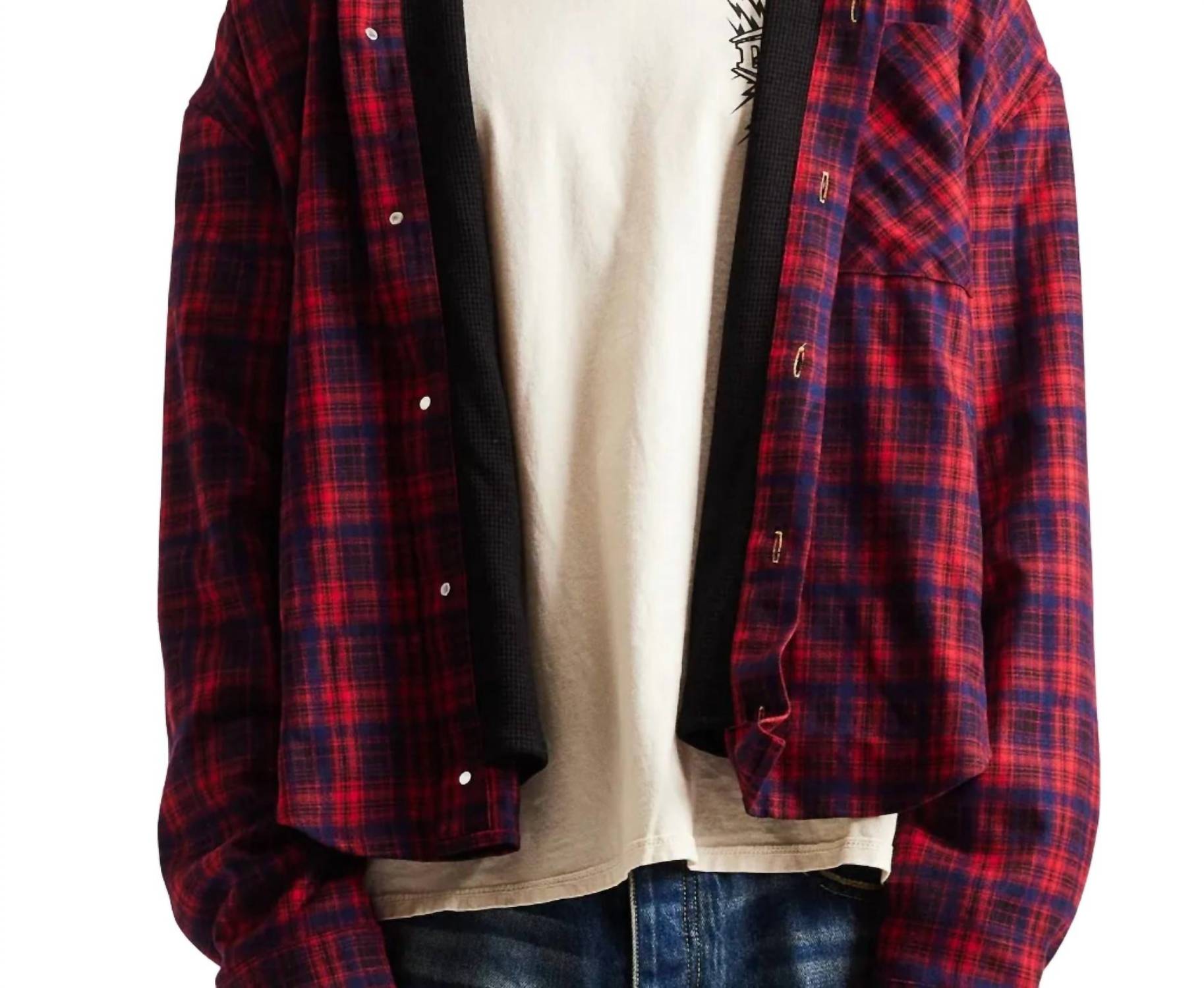 Diet Starts Monday - Eagle Hooded Plaid Snap-up Flannel Shirt Jacket