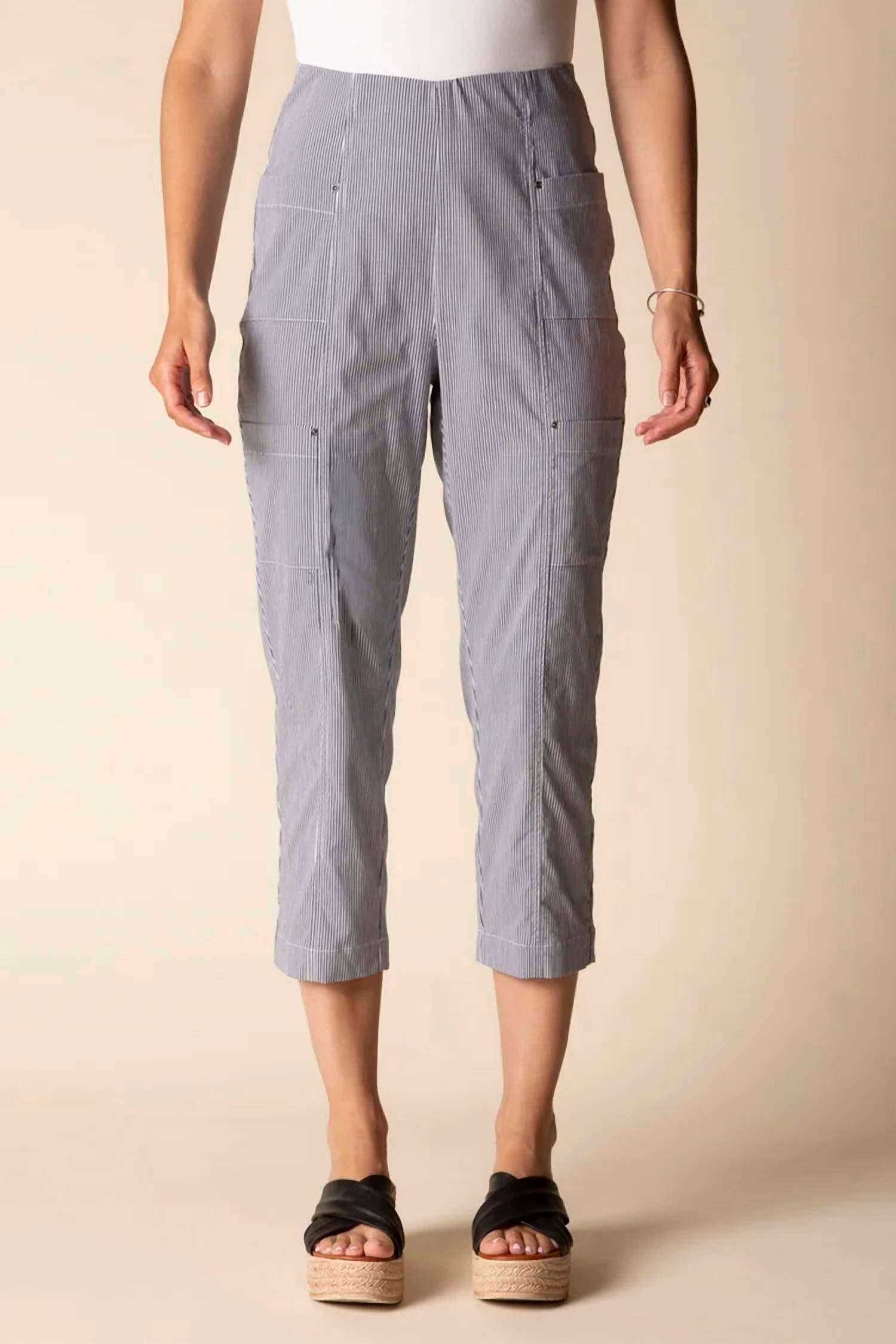 Olivia by Habitat Cool Tech Stripe Seaside Capri Pant in navy - women's pants