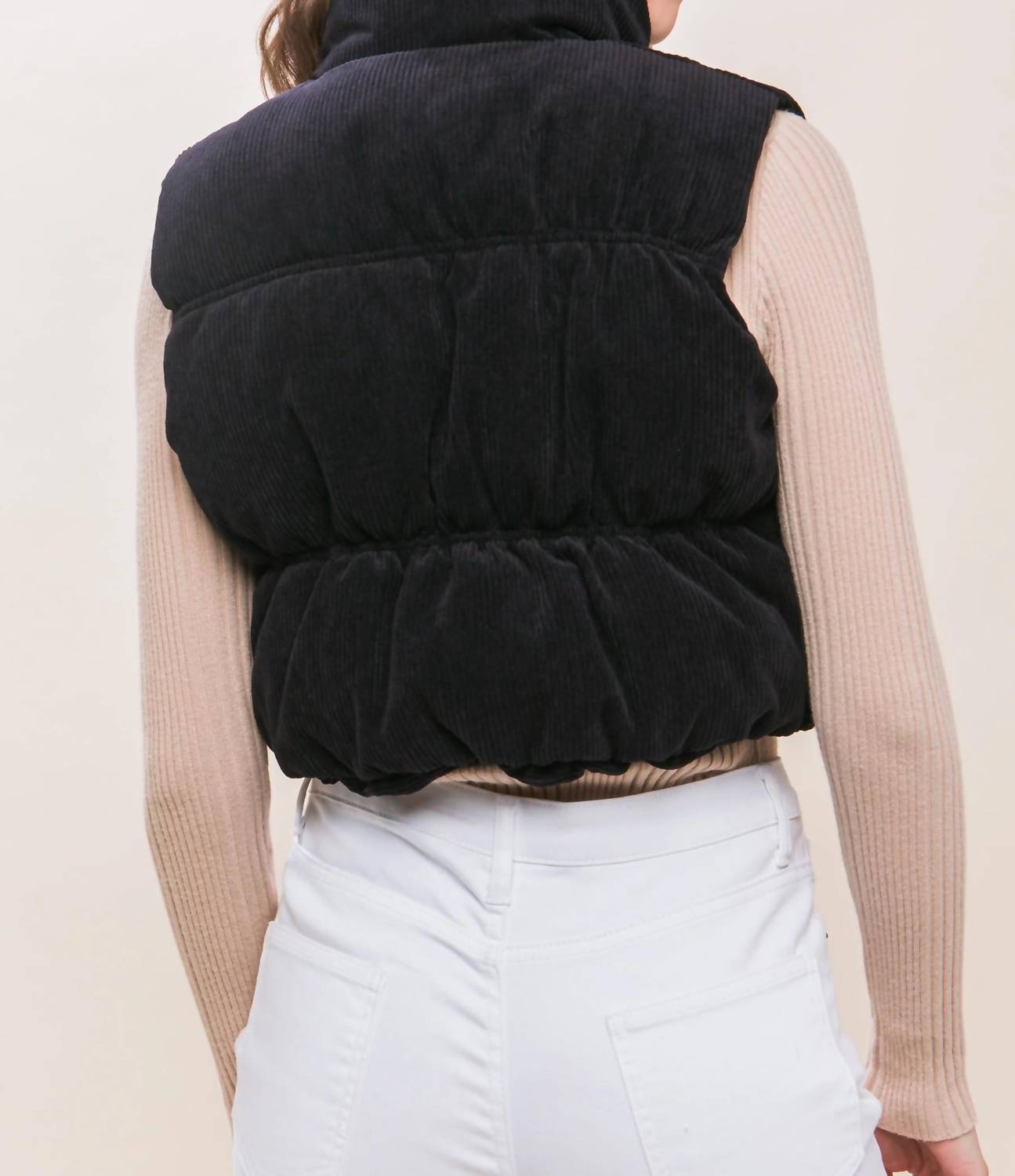 Love Tree - Corduroy Zip Up Puffer Vest with Pockets