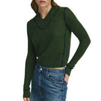 Autumn Cashmere - Fitted V-Neck Sweater with Embroidered Seam