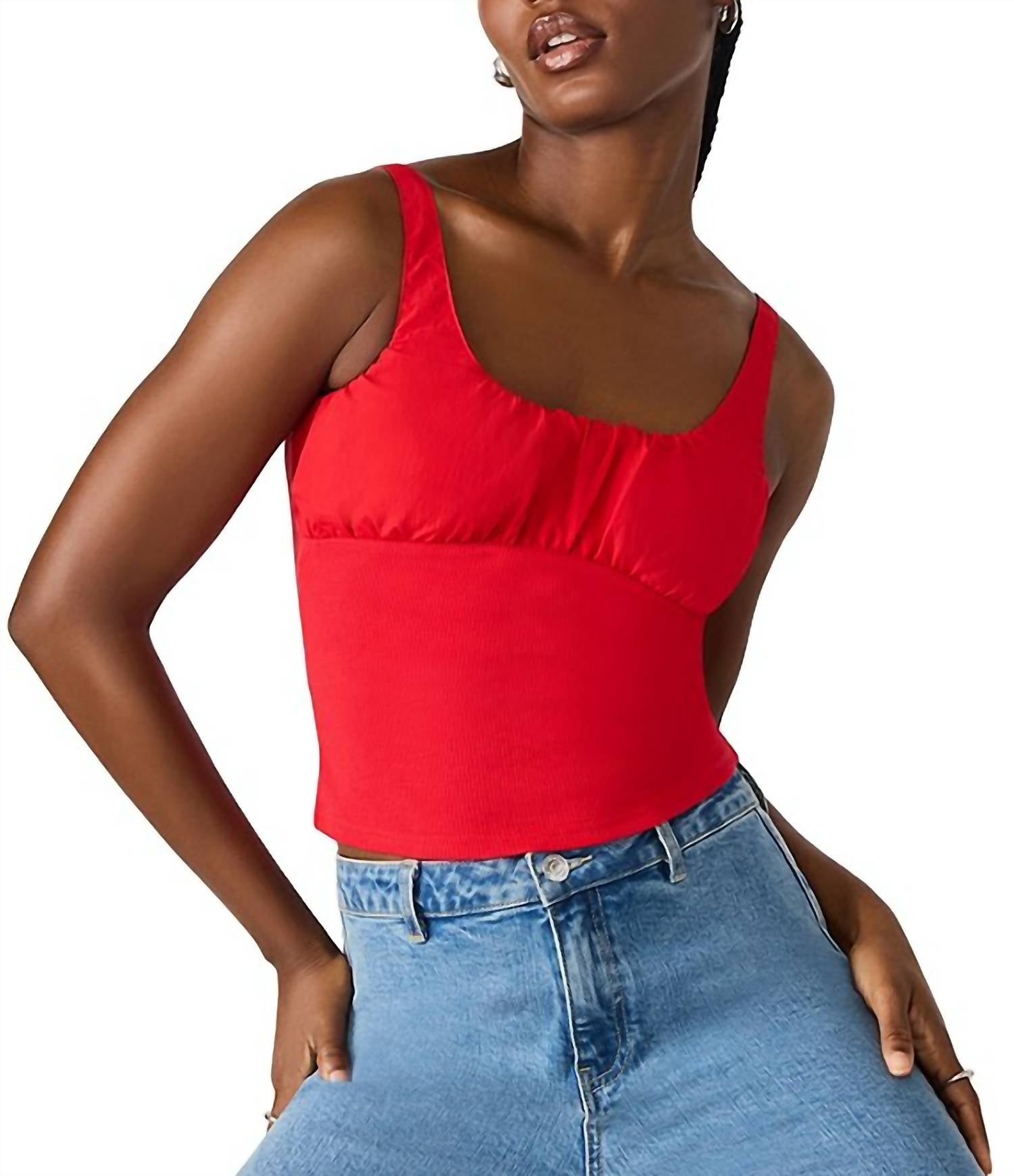 STEVE MADDEN Luana Ruched Detail Top in poppy red - women's tank top