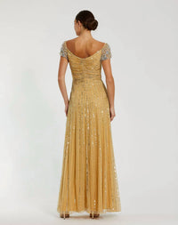Mac Duggal - Sequined Evening Gown With Embellished Shoulders