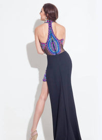 Rachel Allan - Beaded Jersey Halter Neck Prom Gown