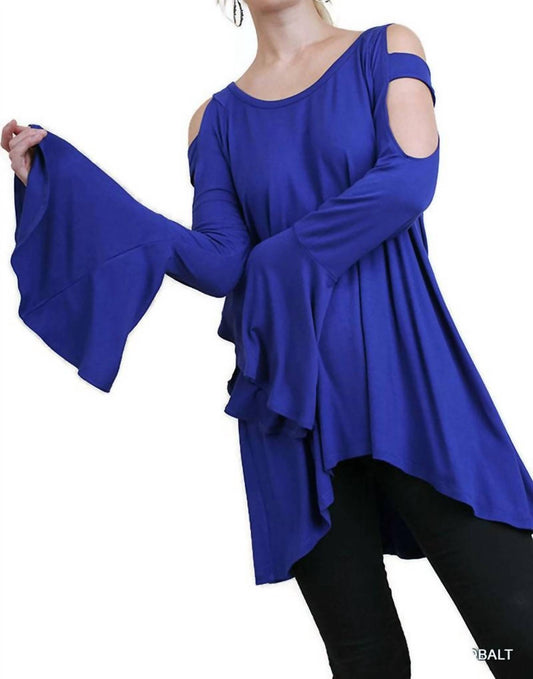 Umgee - Bell Sleeve Shoulder Cutouts Tunic Top