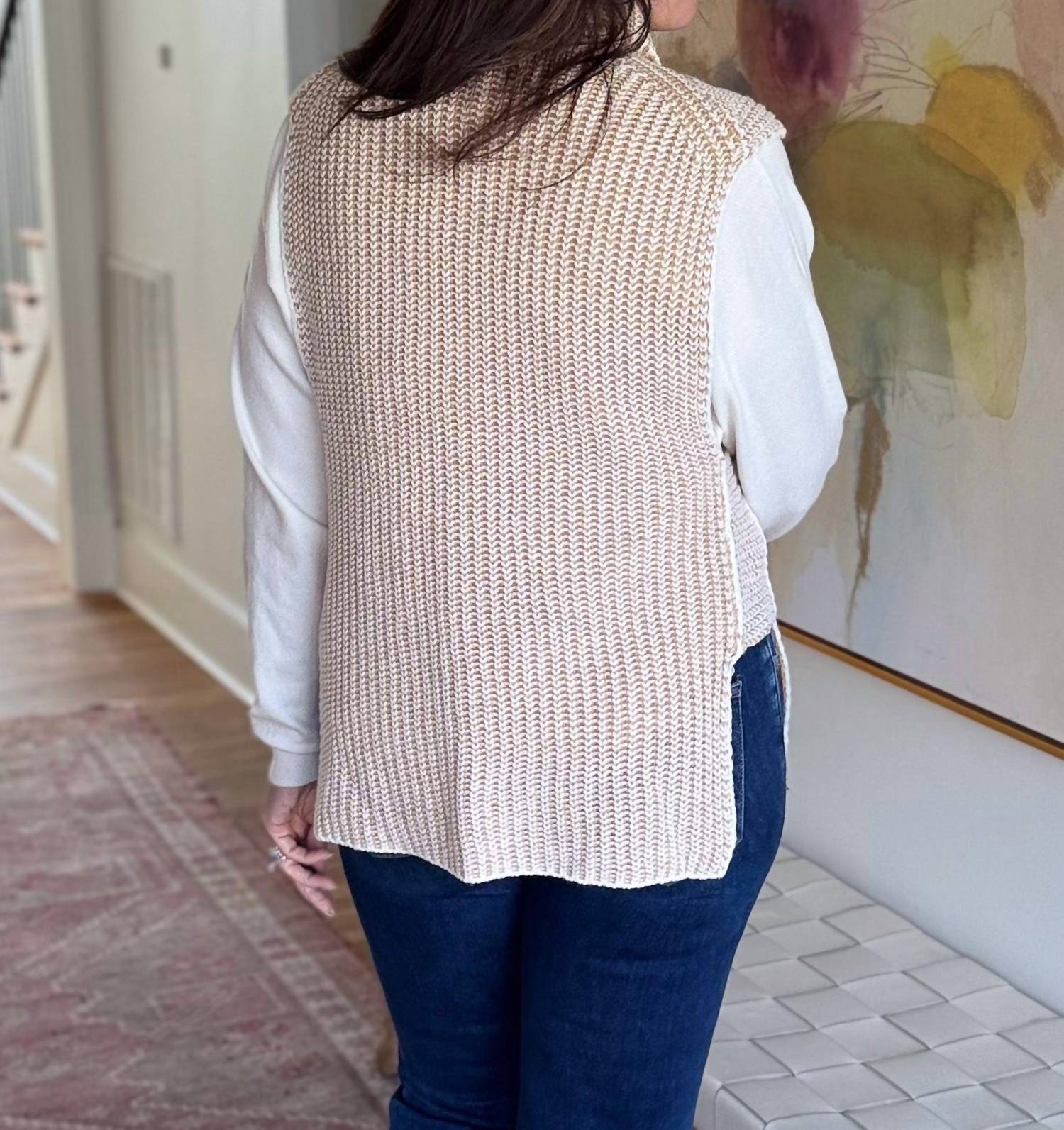 TRIBAL Wrap Me Up Sleeveless Sweater Vest in honey and cream - women's jacket - alternate view