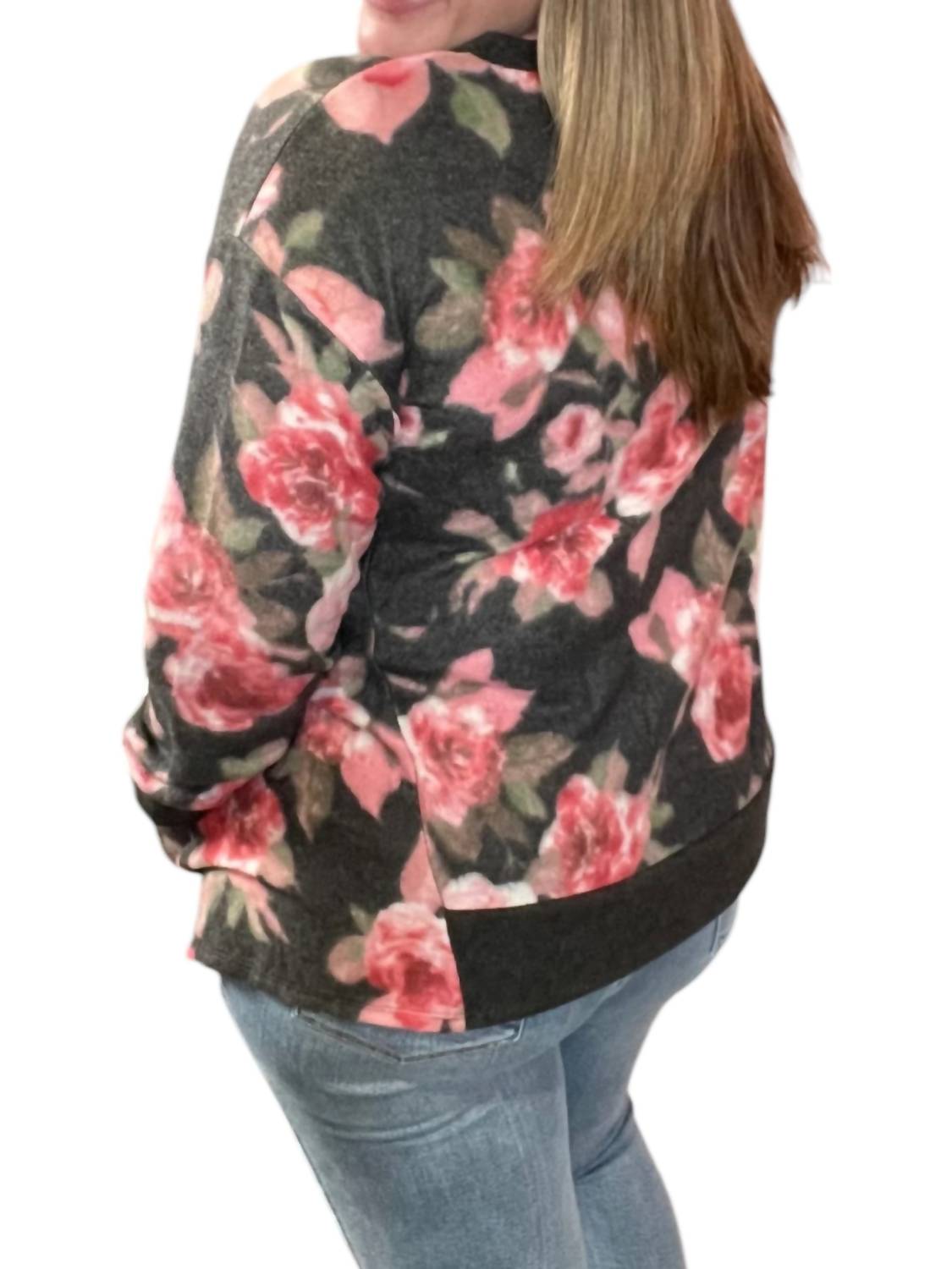 Honeyme - Floral Kangaroo Pocket Sweater